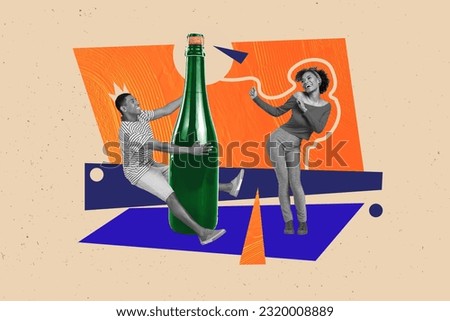 Picture sketch collage artwork of funky crazy cheerful people have fun celebrate birthday enjoy tasty drink isolated on painted background