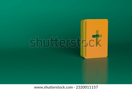 Orange Holy bible book icon isolated on green background. Minimalism concept. 3D render illustration.