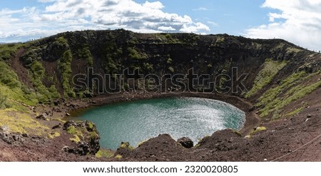beautiful lake in volcano crater, Kerid Crater, Klausturholar, Iceland