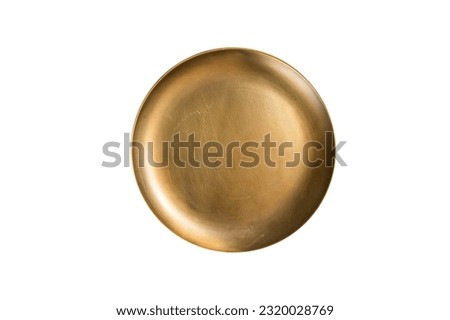 Food cooking and healthy eating background, Empty metal craft plate on table. Isolated on white background