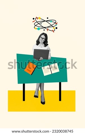 Photo cartoon comics sketch collage picture of smart clever woman working apple samsung device isolated creative background
