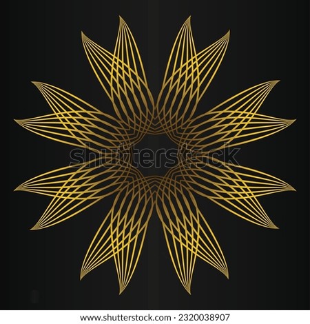 golden flower ornament on a black background. 