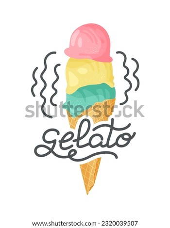 Gelato. Hand drawn lettering with ice cream. Summer vector slogan