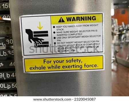 safety sign on one of gym workout faciliy