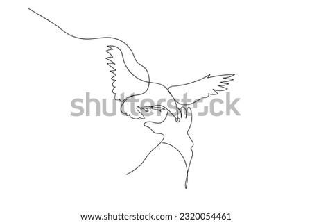 One continuous line drawing of bird . Black and white vector illustration.
