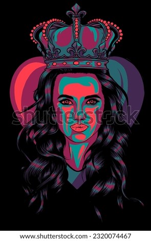 Beautiful girl with long hair in a crown on black background