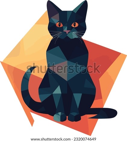 Low Polygon Cat, geometric style Kitten, animal flat illustration, vector art