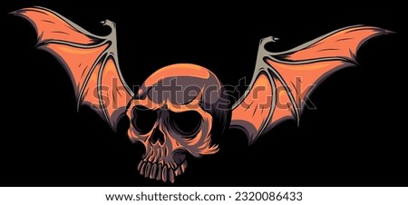 skull and bat wing on black background vector illustration design