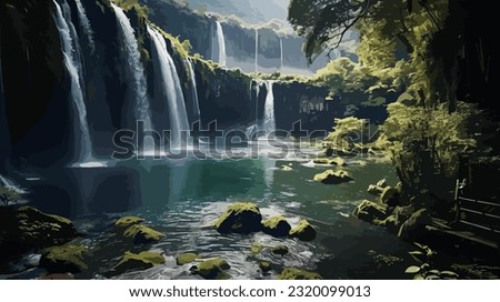 Beautiful Waterfall Vector Illustration - Perfect for Any Design Project with a Natural Twist