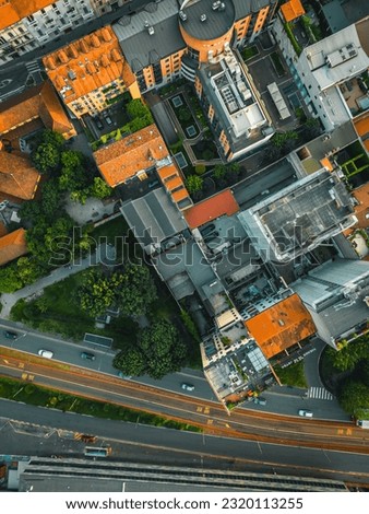 Aerial view of the city streets of Milan. Aerial view of Milan. italy architecture. Aerial footage Milan, Aerial footage street. Top down view from a drone