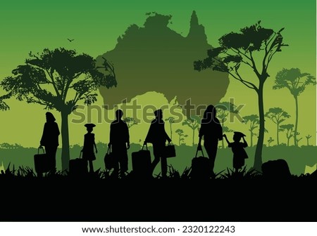 Immigration vector illustration. farmers moving to Australia for better life. 