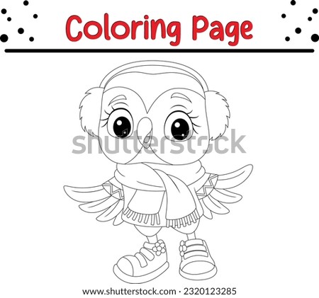 Cute Owl coloring page. Colorless funny cartoon arctic owl. Wild animal coloring book for kids