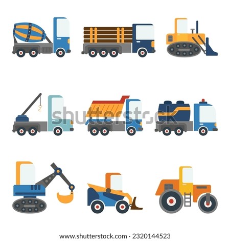 A set of cartoon vehicles for children's design. Vector on a white background.