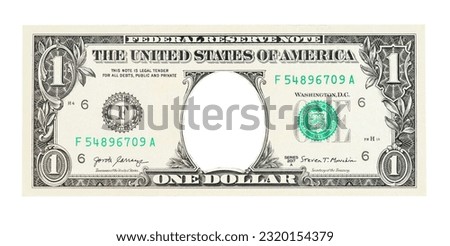 U.S. 1 dollar border. with Empty middle area. One dollar bill with hole instead of face. Royalty-Free Stock Photo #2320154379