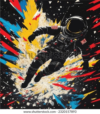 Colorful Painting of an Astronaut Lost in Space. Psychedelic Space Odyssey Royalty-Free Stock Photo #2320157893