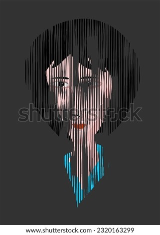 Vector illustration of a scary woman in a painting