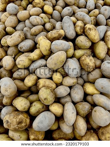 A picture of a pile of brown potatoes in a container