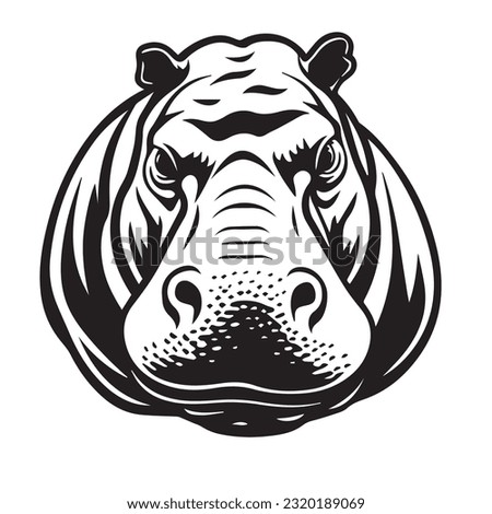 hippopotamus black and white vector illustration 