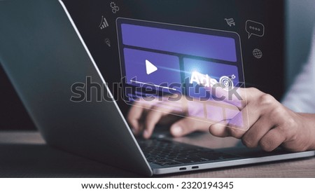 Target advertising online to success concept. programmatic Ad in feed on screen. Optimize advertisement target click through rate and conversion. Dashboard digital marketing strategy analysis. Royalty-Free Stock Photo #2320194345