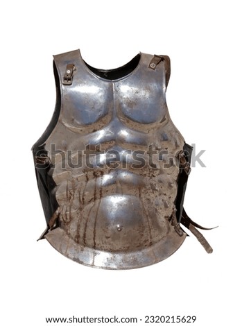 vertical image of an ancient roman empire soldier armor cuirass "Lorica Musculata" isolated on white background Royalty-Free Stock Photo #2320215629
