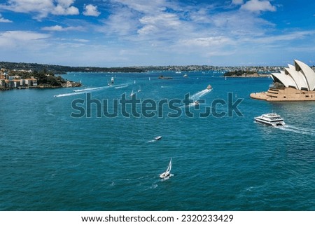 Cityscape with Sydney Opera House and ships in the sea in Australia