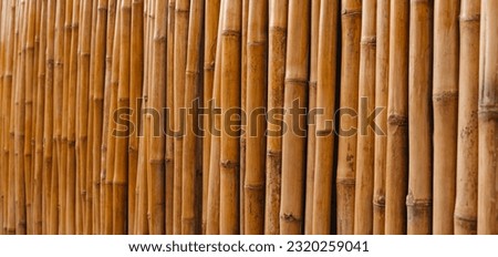 The banner of the wall is made of bamboo. Beautiful fence made of natural wood close-up