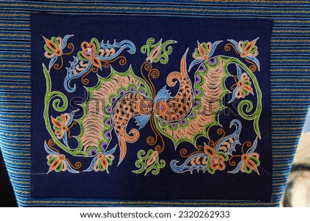 Mawei embroidery of the Shuizu people in Sandu County, Guizhou, China.