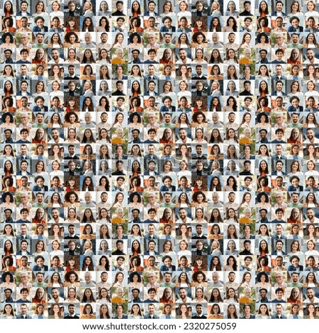 Large collage, portrait of multiracial smiling different business people. A lot of happy modern people faces in mosaic collection. Successful business, career, diversity concept  Royalty-Free Stock Photo #2320275059