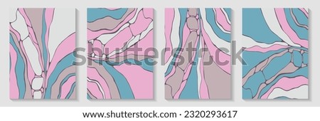 Liquid stone pattern backdrop design vector set. Creative covers. Fluidity textured booklet front page layouts. Stone imitation. Ink paint effect.