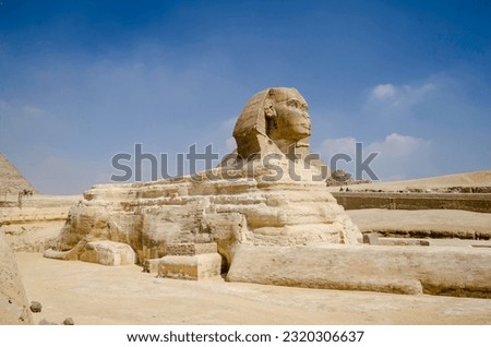 The Great Sphinx of Giza is a limestone statue of a reclining sphinx, a mythical creature Royalty-Free Stock Photo #2320306637