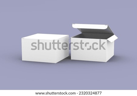 Opened square product box packaging mockup for brand advertising on a clean background. 3d render