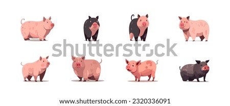 Pig set flat cartoon isolated on white background. Vector illustration Royalty-Free Stock Photo #2320336091