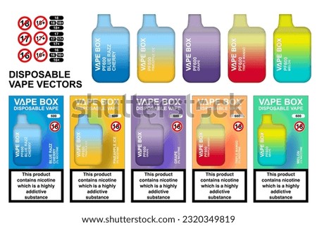 Disposable vape pens in various colours for advertising and shops,  Royalty-Free Stock Photo #2320349819