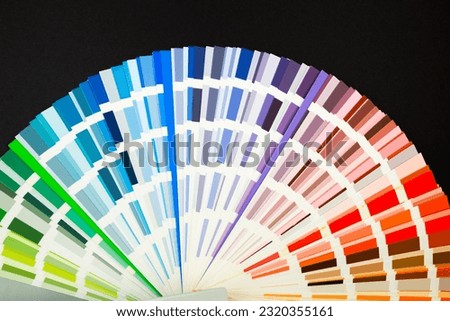 Catalog of flower samples on a black background. Color Palette Guide