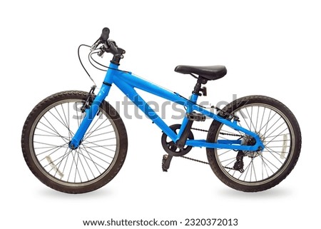 Blue and black bike on a white isolated background.