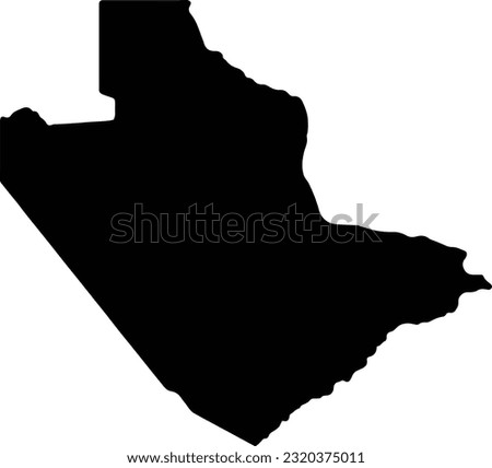 Silhouette map of Central Botswana with transparent background.