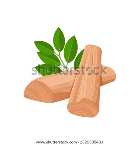 Vector illustration, sandalwood with green leaves, isolated on white background. Royalty-Free Stock Photo #2320385433