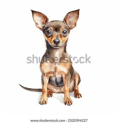 MINIATURE PINSCHER watercolor portrait painting illustrated dog puppy isolated on transparent white background