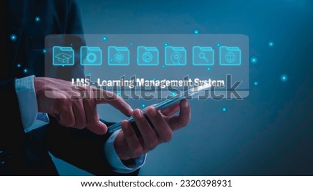 Users enter the system through technology to study Learning Management System Learning Management System concept for lessons and modern online education.