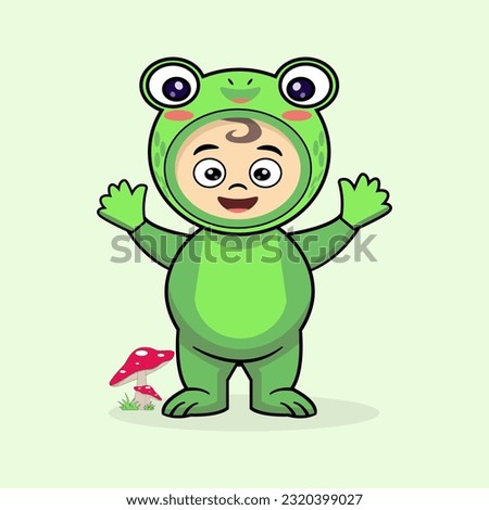 Cute Kid Wearing frog Costume Cartoon Vector Icon Illustration.Flat Cartoon Style