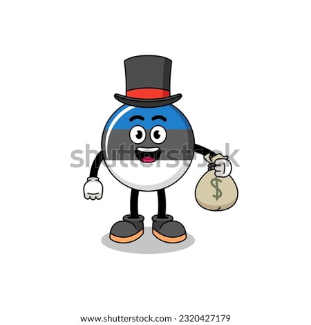 estonia flag mascot illustration rich man holding a money sack , character design