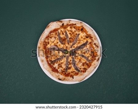 Homemade Fresh Pizza on Dark Green Background