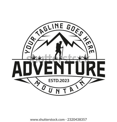 Vintage retro adventure mountaineer silhouette stamp adventure outdoor logo