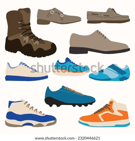 Set of Men Footwear and Shoes Type Cute Hand Drawn Illustration