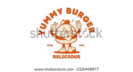 yummy burger cartoon character icon logo vector  Royalty-Free Stock Photo #2320448877
