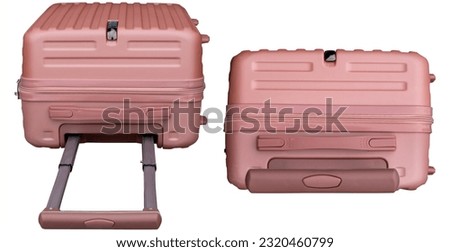 top view, red suitcase on white background