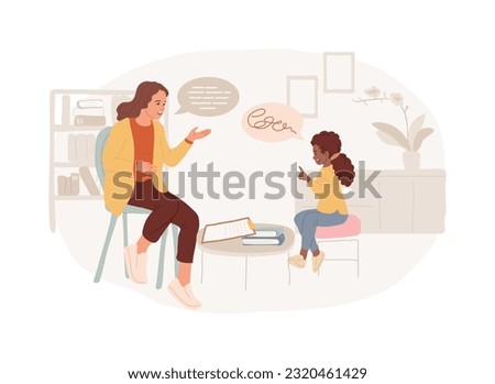 Speech therapy isolated concept vector illustration. Speech pathology therapy, improve language, development delay, speaking disability treatment, tongue exercise at home vector concept. Royalty-Free Stock Photo #2320461429