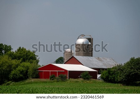 a picturesque landscape with a farm and a house in Wisconsin, USA