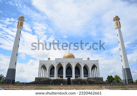The landscape of beautiful sky at Central Mosque, Songkhla province, Thailand, letter translated The Central Mosque Songkhla.