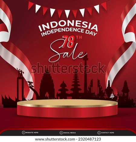 78th of august indonesian independence day sale square banner for social media post with abstract gradient red and white background design Royalty-Free Stock Photo #2320487123
